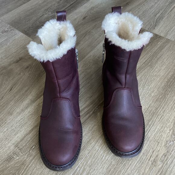 EMU Australian Pioneer Boots Women Sz 6 Burgundy Leather Wool Mid Calf - Picture 3 of 12